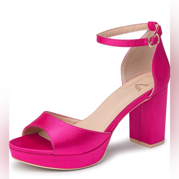 NIB Hot Pink SATIN Chunky Platform Heels BARBIE 🌸🎀👙Sandals Pumps Shoes 8 - Picture 3 of 4